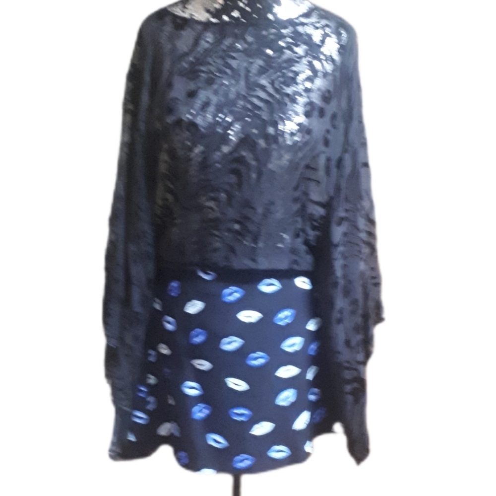 Zara Black Mini Skirt with Funky Blue Lip Accents